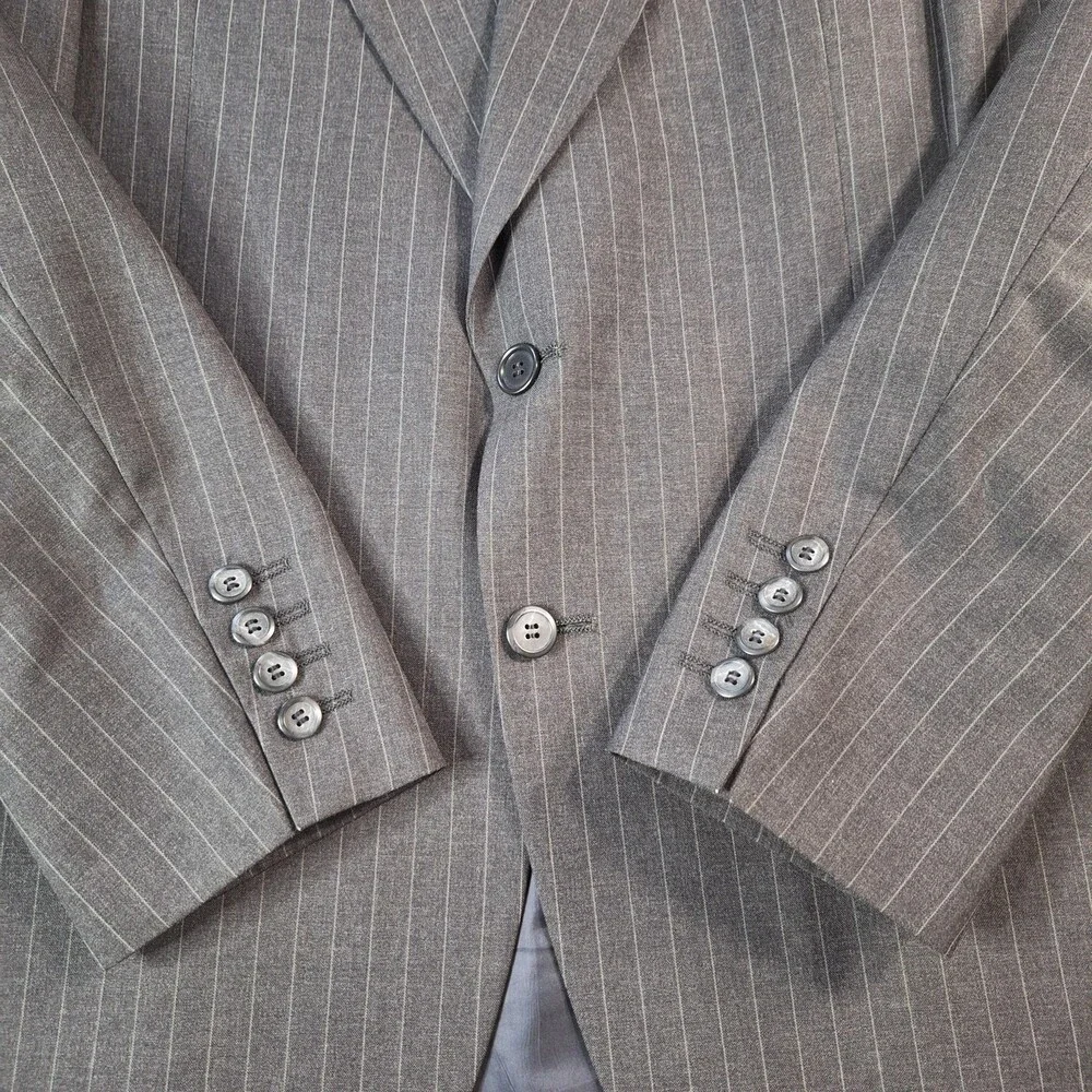 Anderson-Little Suit Mens 40 Long 34W Gray Wool Stripe Single Vent 2 Btn USA
